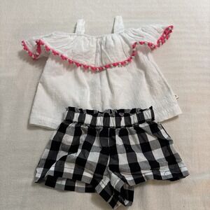 Kate Spade NY 2Pc Outfit White Textured Tank & Gingham Plaid Shorts Girls 12Mo